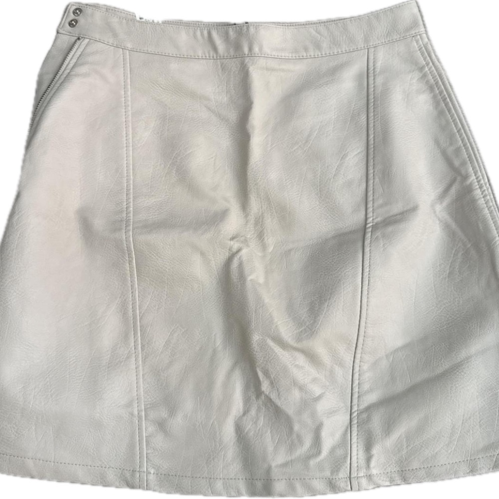 Zara White A-Line Leather Skirt